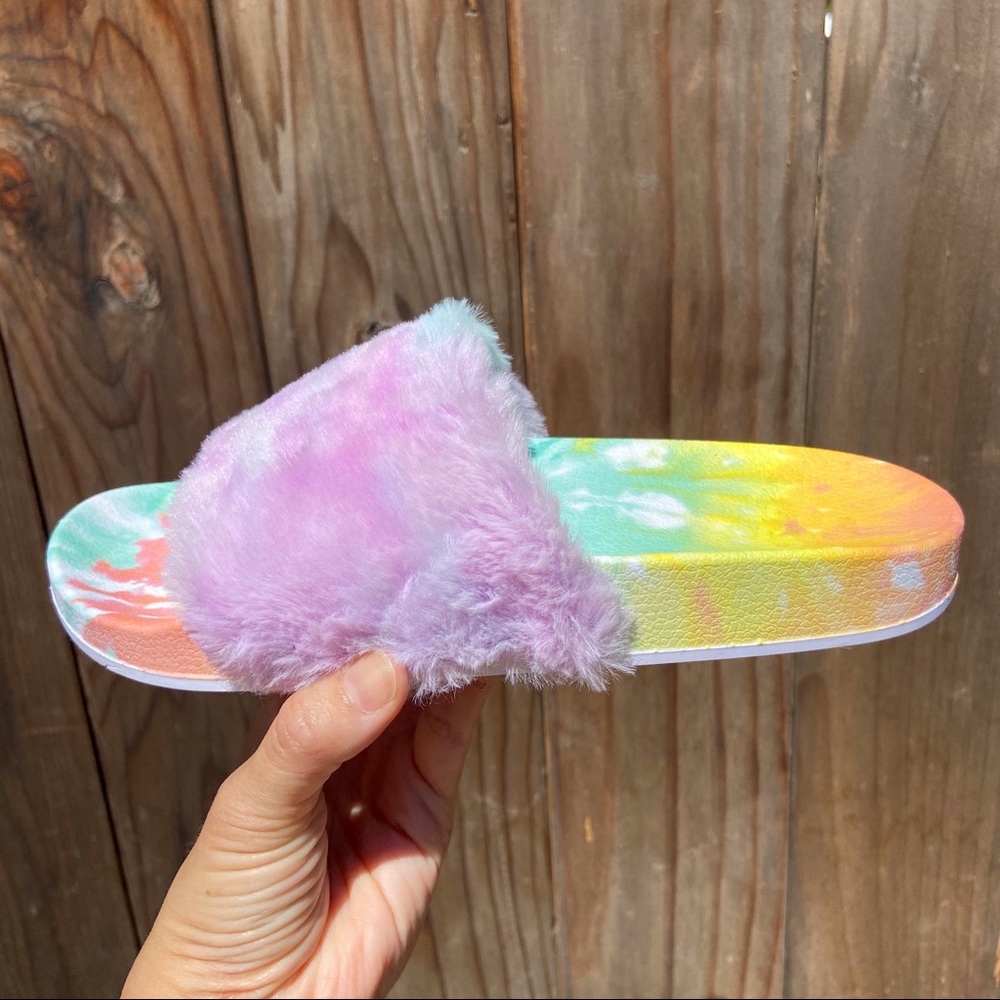 CYBER SALE! KORRA Faux Fur Tie Dye Slide Sandal